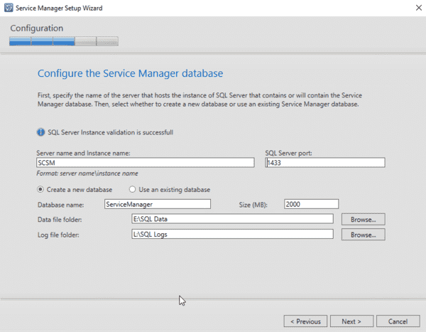 SCSM DB Configuration