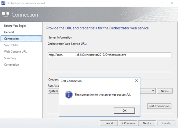 Orchestrator connector test message