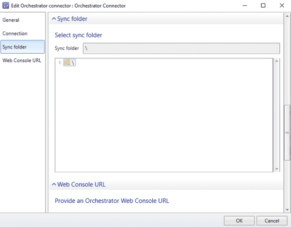 Orchestrator connector synced folder details.