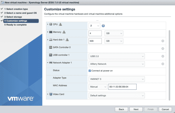 Xpenology VM basic configuration