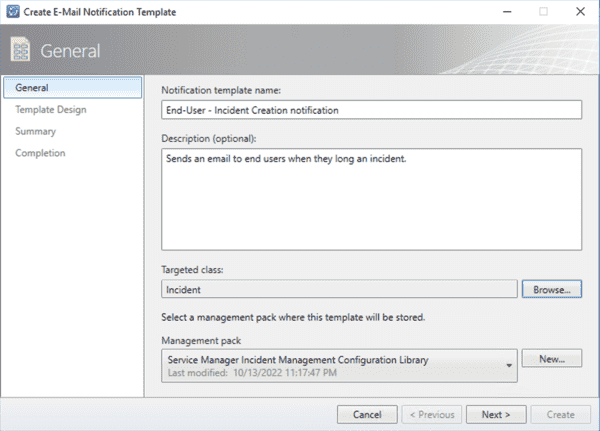 Targeted class for Incident templates in Service Manager