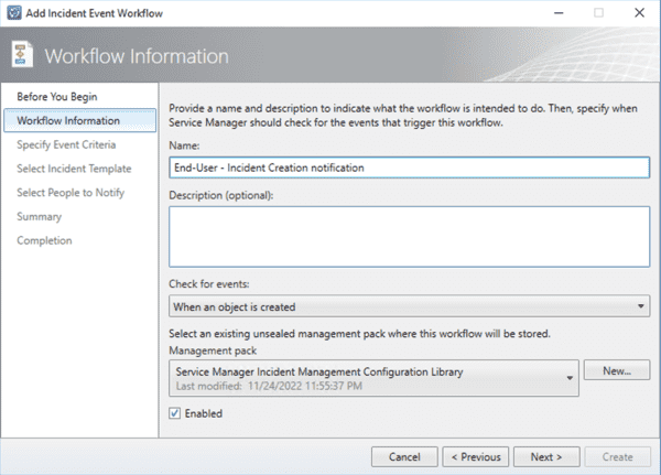 Incident Event Workflow configuration for email trigger