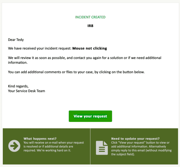 Advanced email template for incident created notification