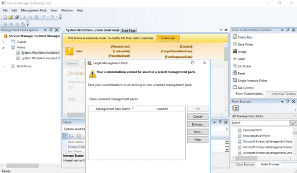Custom Management Pack for Service Manager incident form