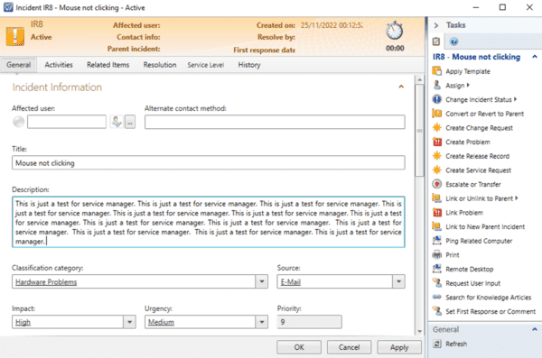 New custom incident form added into Service Manager console