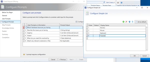 Prompts for Request Offering in SCSM
