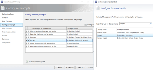 Setting for Request Offering in SCSM