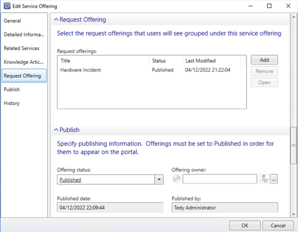 Service Offering in SCSM for Request Offerings